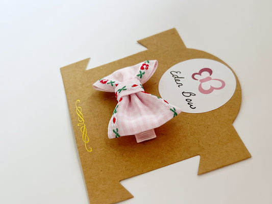Pink floral embroidery gingham bow