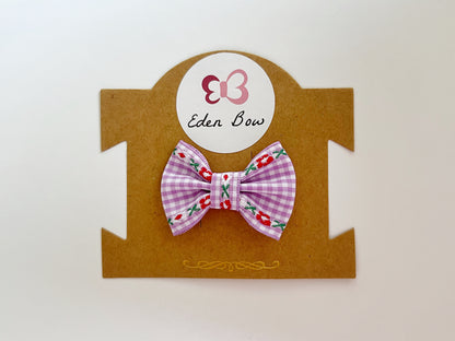 Purple floral embroidery gingham bow